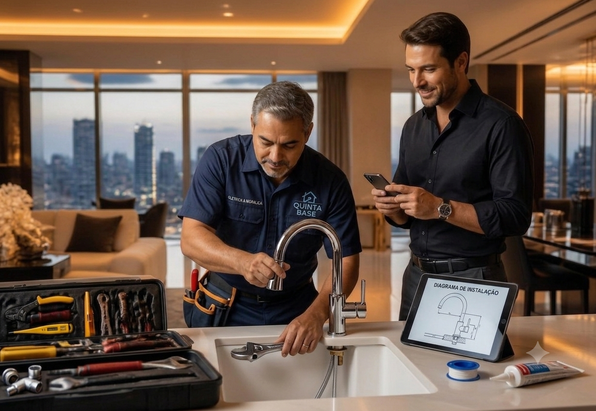 Técnico Quinta Base atendendo cliente em residência de alto padrão em São Paulo